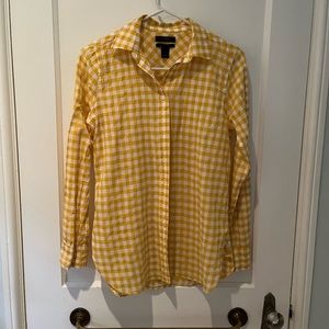 J. Crew yellow and white gingham plaid boyfriend button down shirt